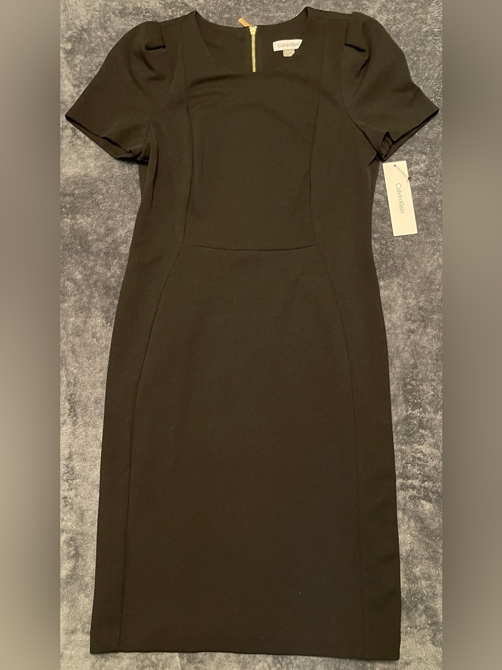 Calvin Klein Black Short Sleeve Midi Sheath Dress